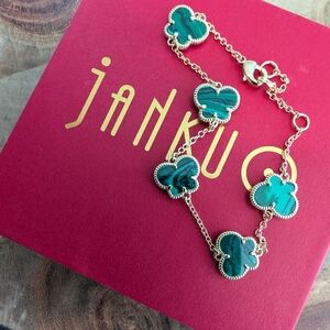 Jankuo Butterfly 14K Gold Plated & Synthetic Emerald Bracelet New in Box